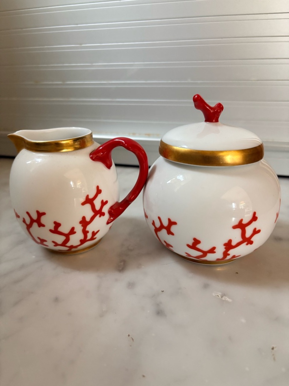 Raynaud Limoges Cristobal by Alberto Pinto Coral Sugar & Creamer